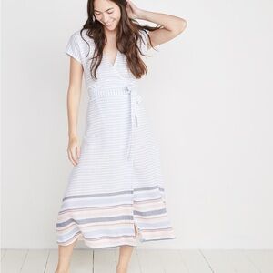 Marine Layer Maddie Wrap Dress in Bel Air Blue Multi Stripe Size Small